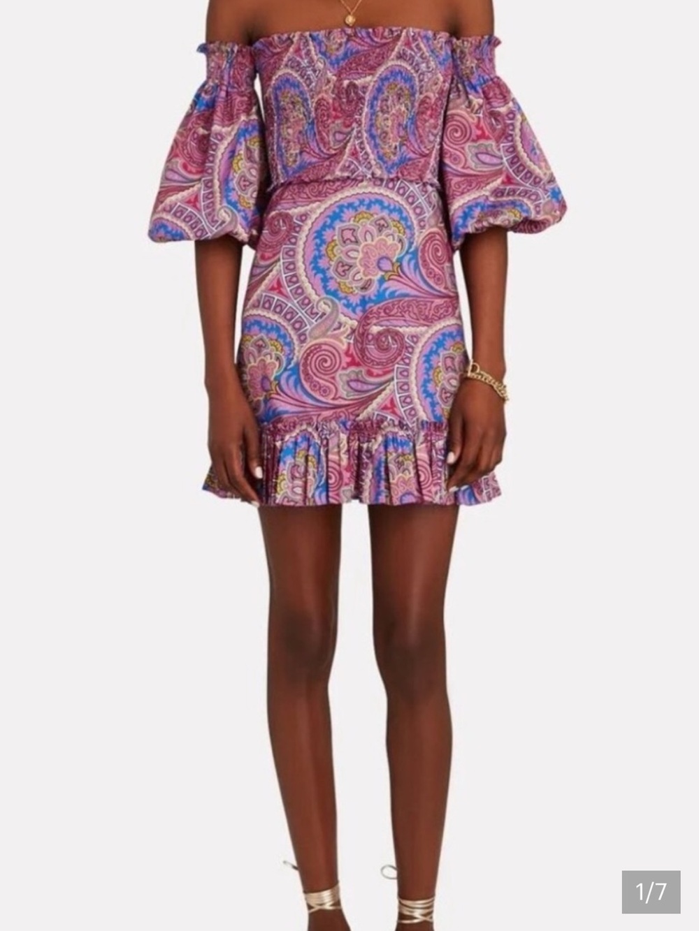 Alexis Purple Pink Paisley Ruffled Smocked Mini Skirt